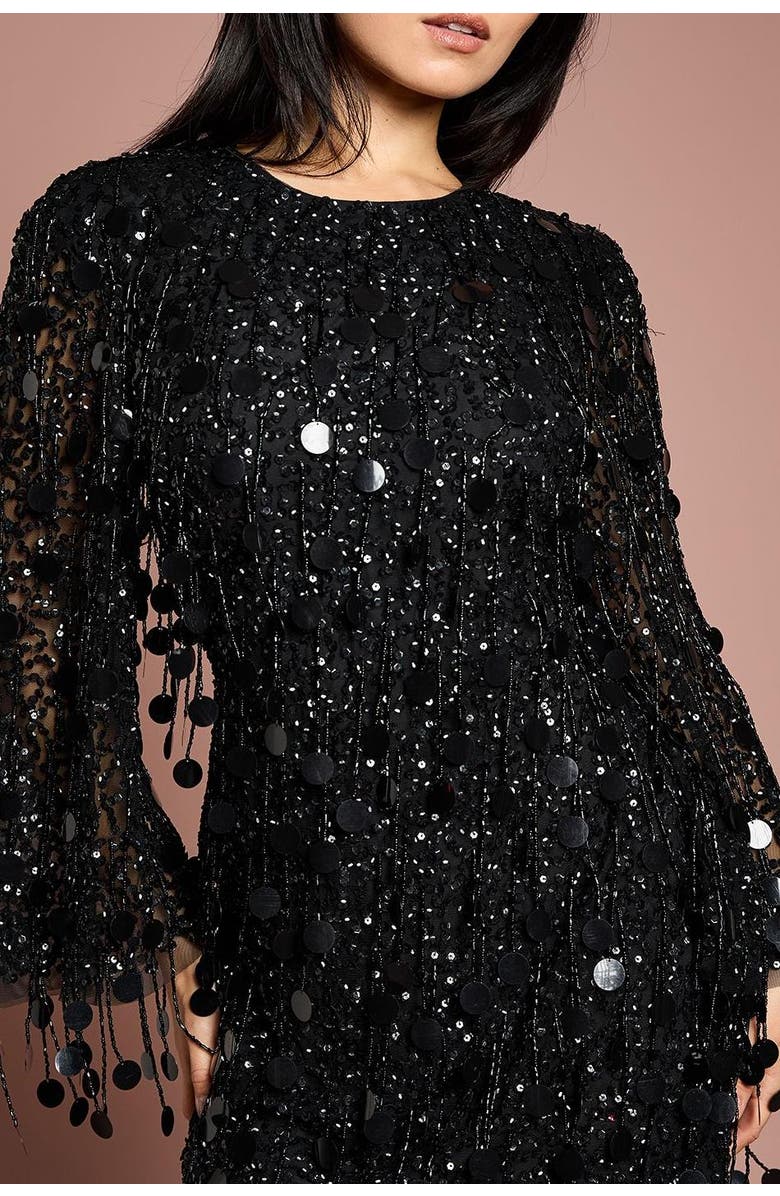 Coast Petite Sequin Tassel Mini Dress, Alternate, color, Black
