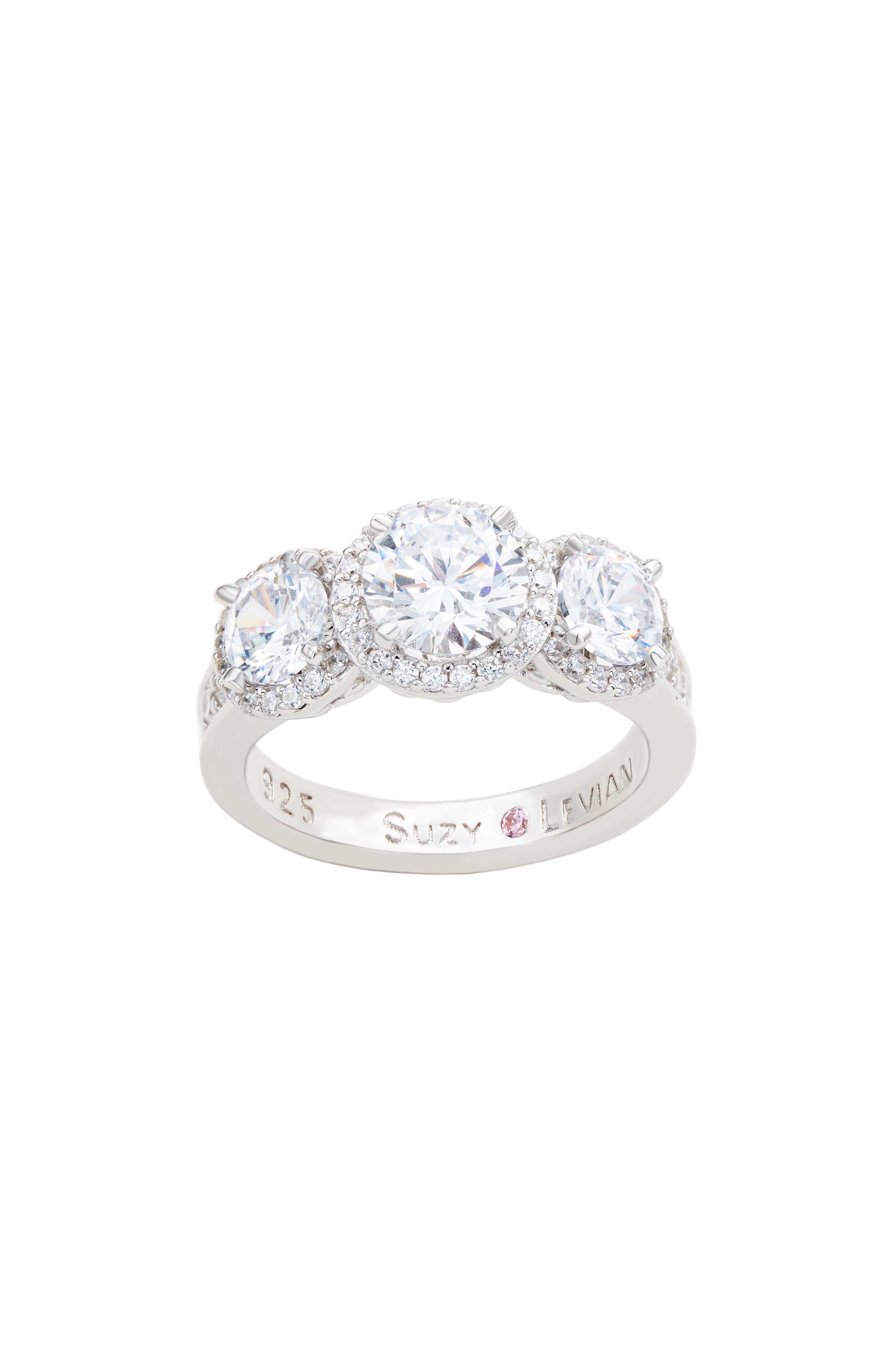 SUZY LEVIAN Sterling Silver Three Stone CZ Ring