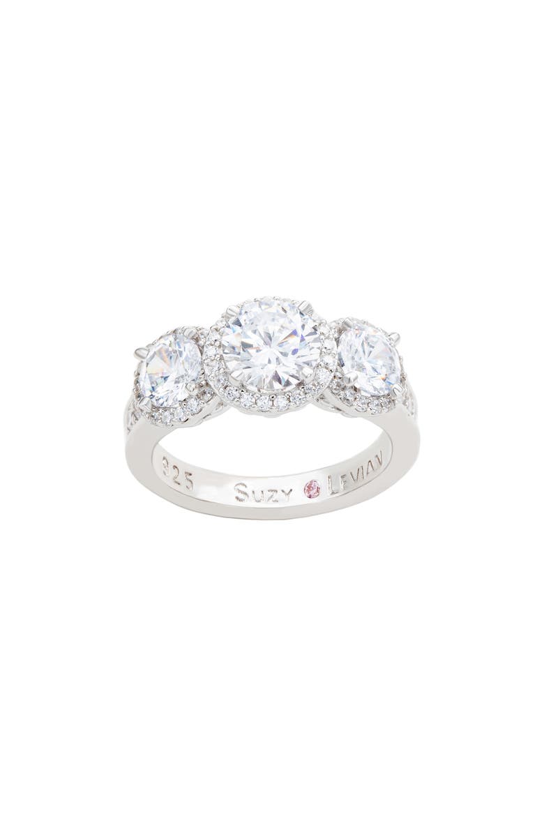 Sterling Silver Three Stone CZ Ring, Main, color, WHITE