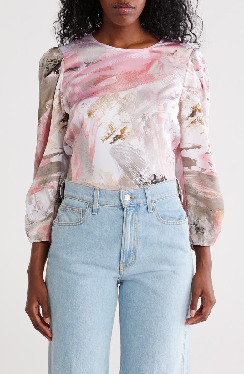 DKNY Cinched Three-Quarter Sleeve Top, Main, color,