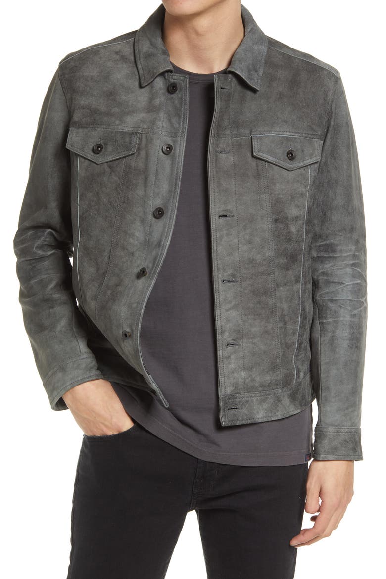 Andrew Suede Trucker Jacket, Main, color, SEAL GREY