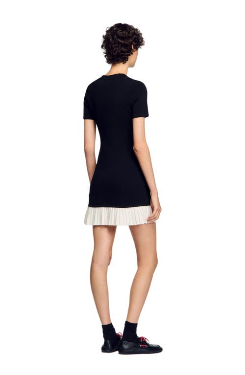 Sandro Mini Knit Dress With Ruffle In Black