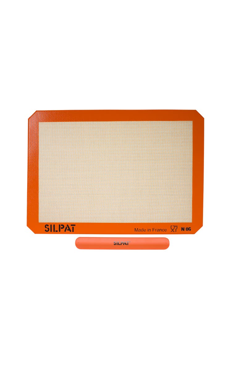 Silpat Premium Non-Stick Half Sheet Size Silicone Baking Mat w/Storage Band, 11-5/8 x 16-1/2, Main, color, Orange