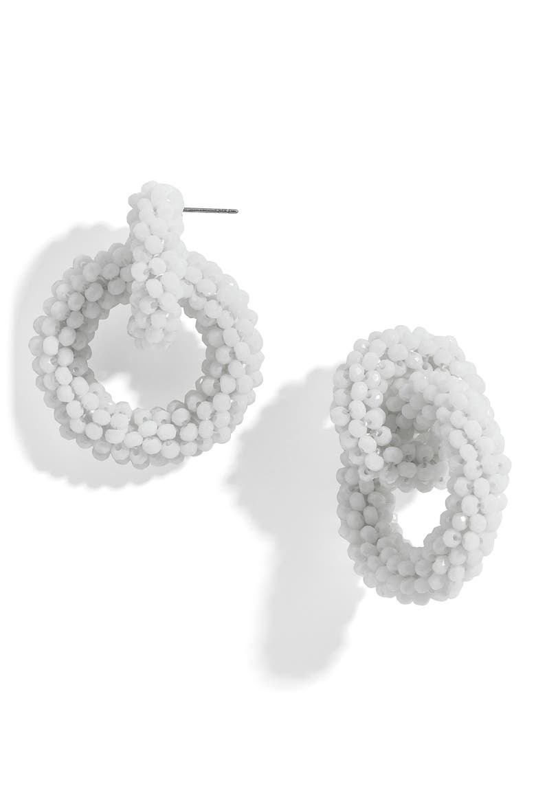 Farida Beaded Hoop Earrings, Main, color, WHITE