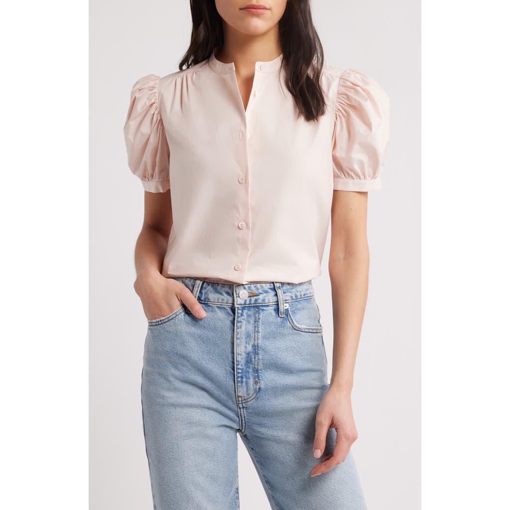 Shop Frame The Gathered Short Sleeve Button-up Shirt In Light Pink