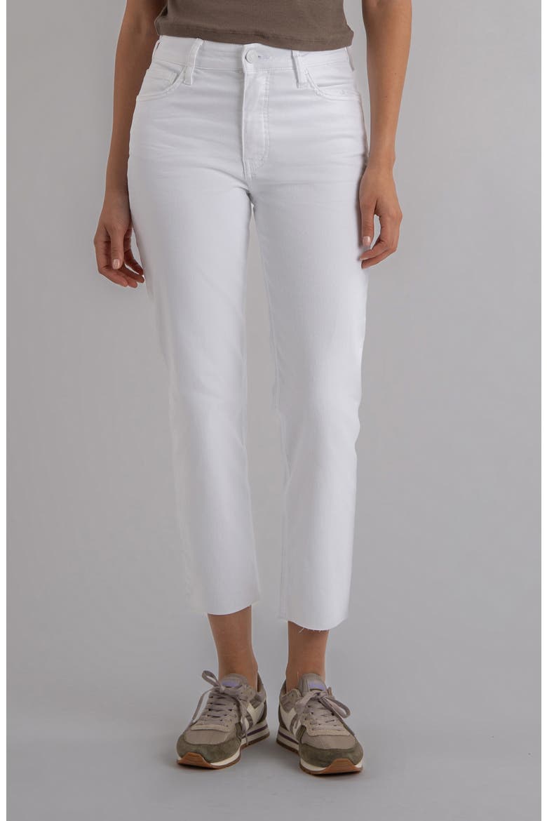 Rachael Fab Ab High Waist Raw Hem Crop Mom Jeans, Main, color, OPTIC WHITE
