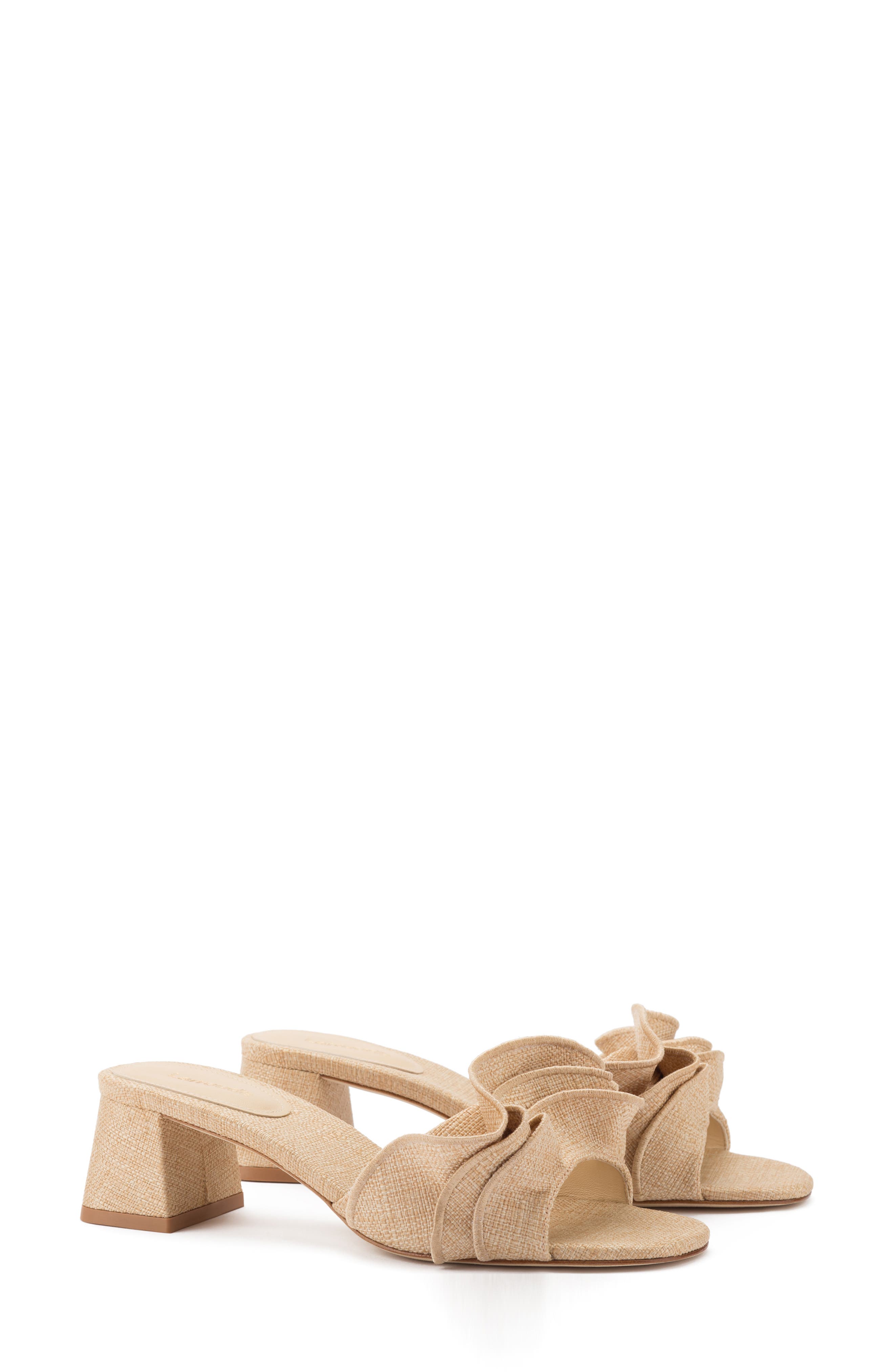 Larroudé Brigite Ruffle Raffia Sandal