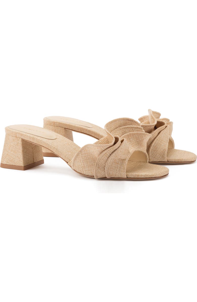 Larroudé Brigite Ruffle Raffia Sandal, Main, color, Beige/ Beige