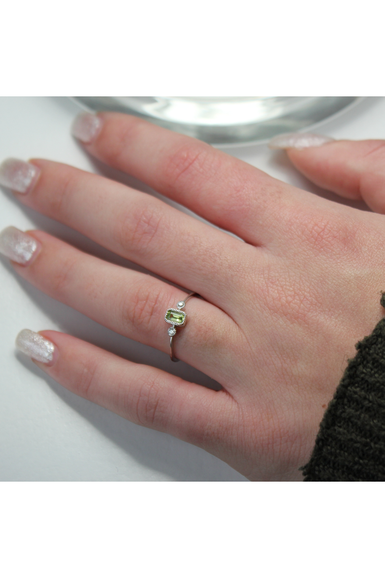 Emerald Cut Peridot & Diamond Birthstone Ring in 14K Gold, Alternate, color, White Gold