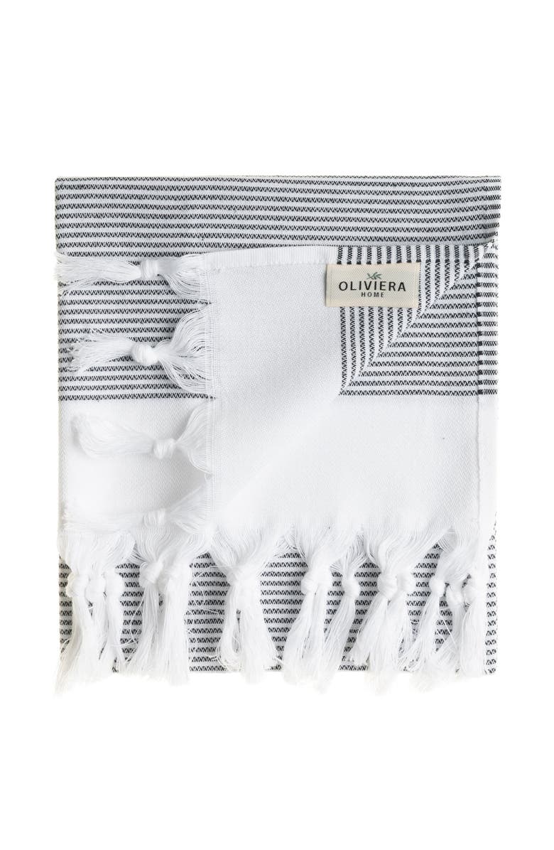 Oliviera Home Fine Stripe Turkish Cotton Hand & Kitchen Towel Bundle, Alternate, color, Black