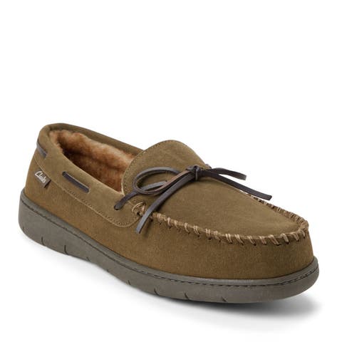Genuine Cow Suede Moccasin With Leather Lacing And Tipped Faux Fur Slippers