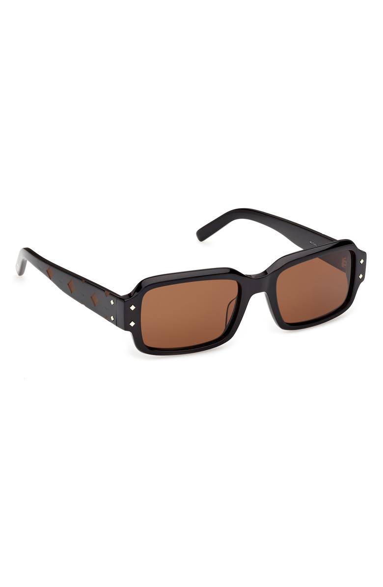 MCM 54mm Rectangular Sunglasses, Alternate, color, Shiny Black / Solid Cognac
