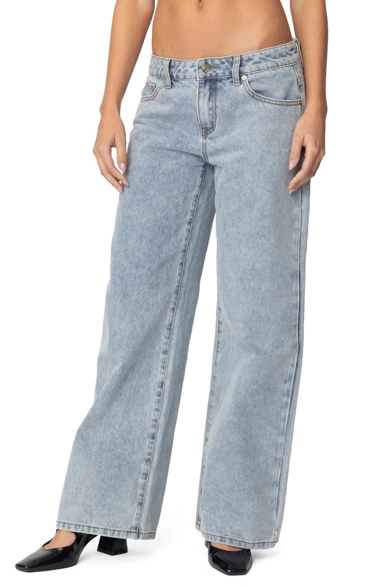 Contrast Heart Low Rise Wide Leg Jeans, Main, color, BLUE-WASHED