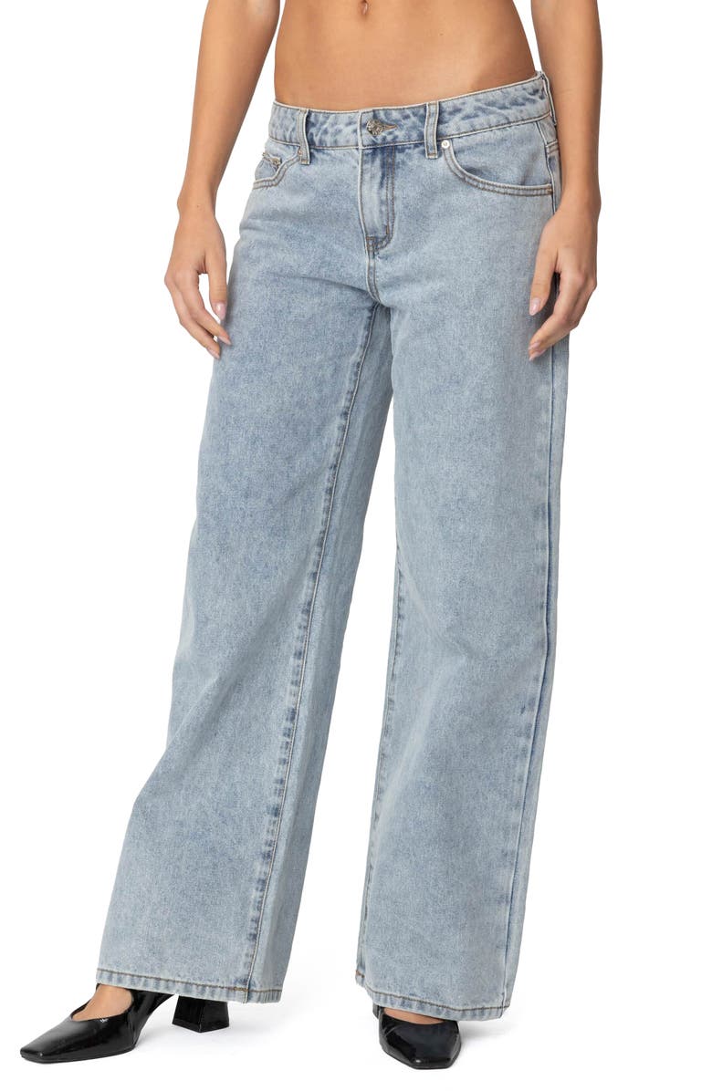 EDIKTED Contrast Heart Low Rise Wide Leg Jeans, Main, color, Blue-Washed