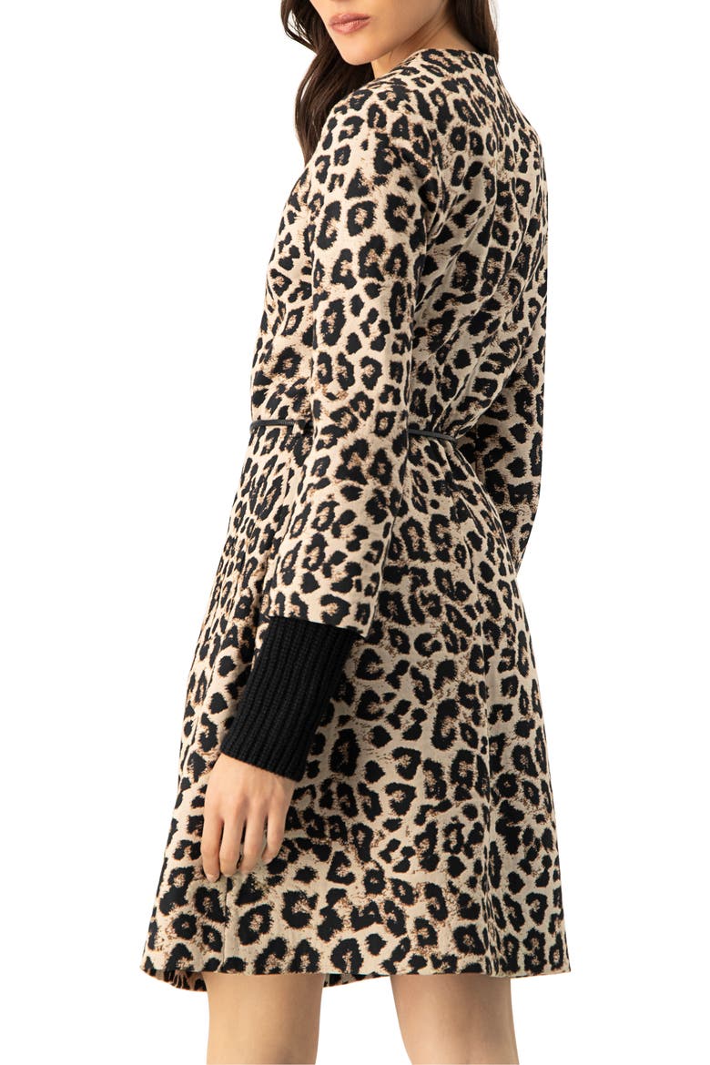 Ribbed-Cuff Long Animal Print Coat, Alternate, color, Beige