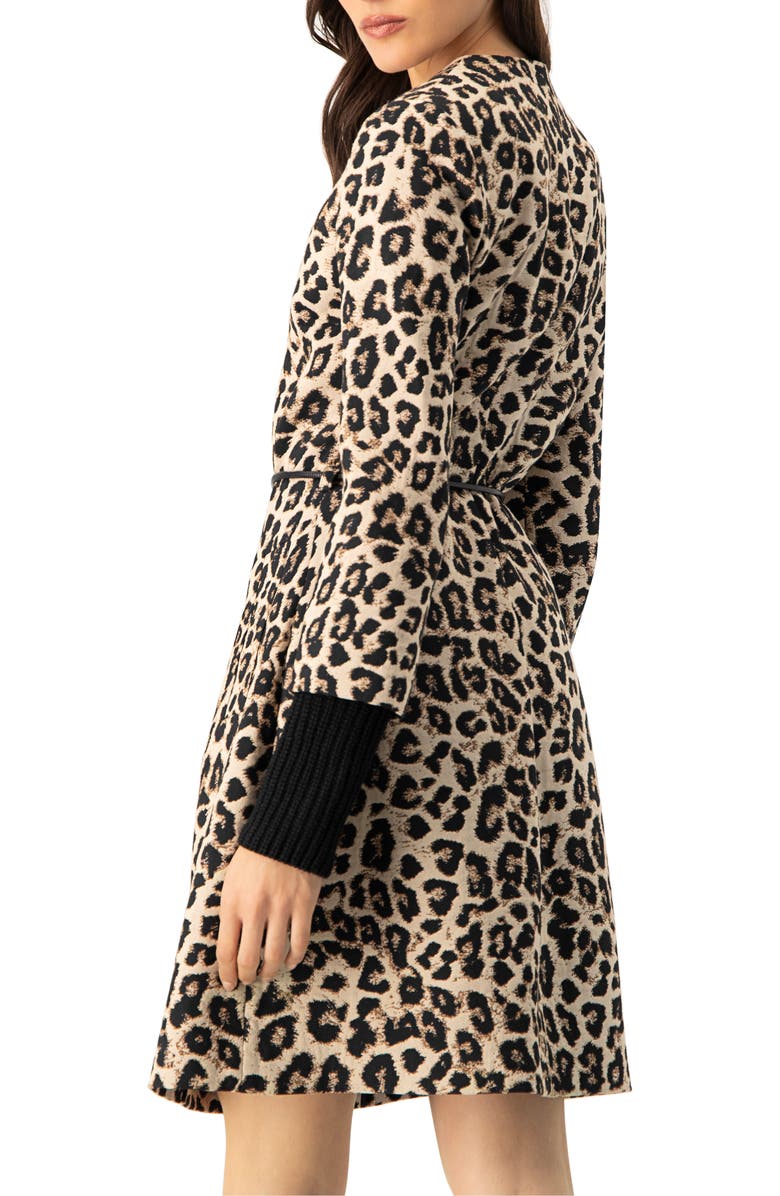 IVONNE Ribbed-Cuff Long Animal Print Coat, Alternate, color, Beige