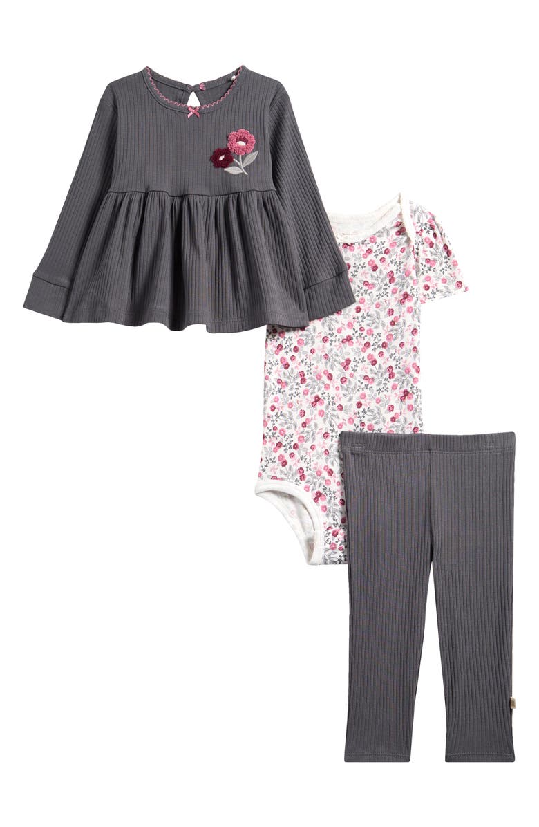 Huggies Organic Cotton Long Sleeve Top, Leggings & Bodysuit Set, Main, color, Huggies Lava Smoke