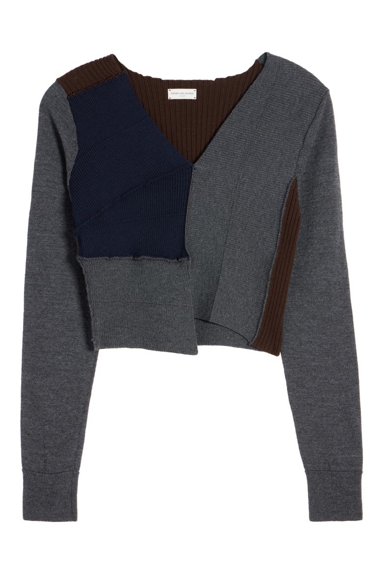 Tessa Pieced Colorblock Merino Wool Sweater, Alternate, color, ANTHRACITE 901