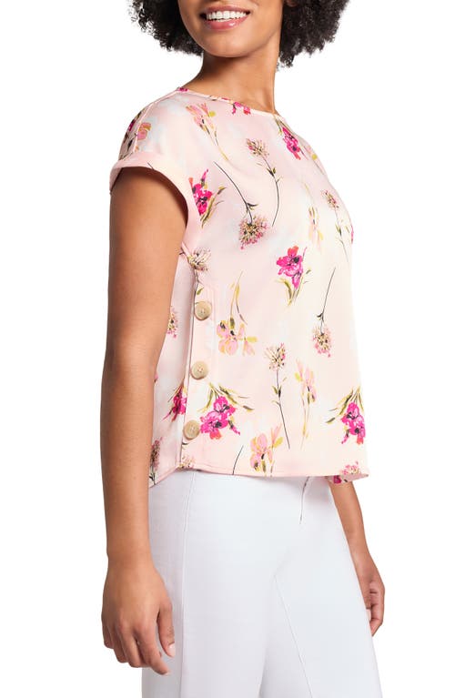 Jones New York Floral Button Accent Top In Petal Pink Multi