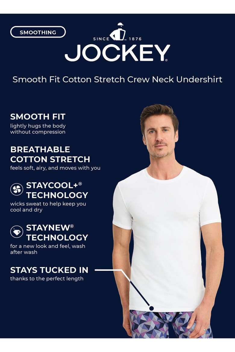Men's Smooth Fit Cotton Stretch Crew Neck Undershirt - 3 Pack, Alternate, color, Diamond White