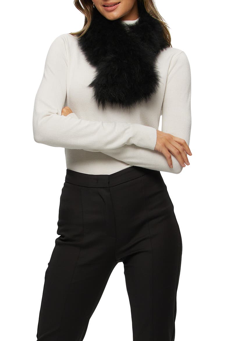Knit Genuine Shearling Pull-Through Scarf, Alternate, color, BLACK