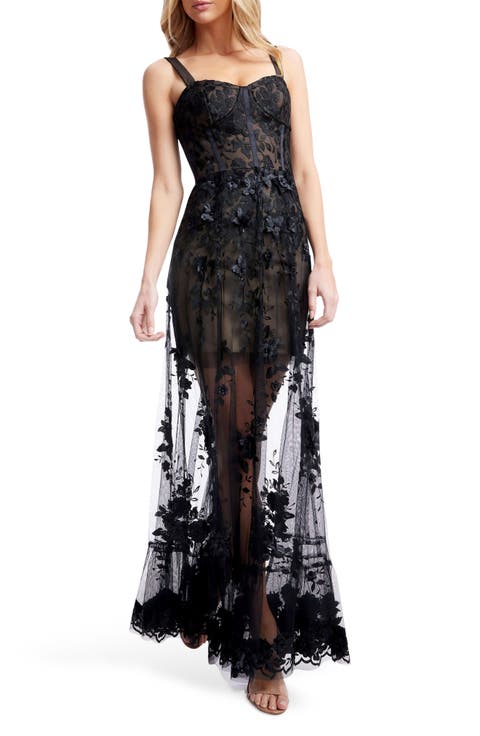 Anabel Sheer Lace Bustier Gown