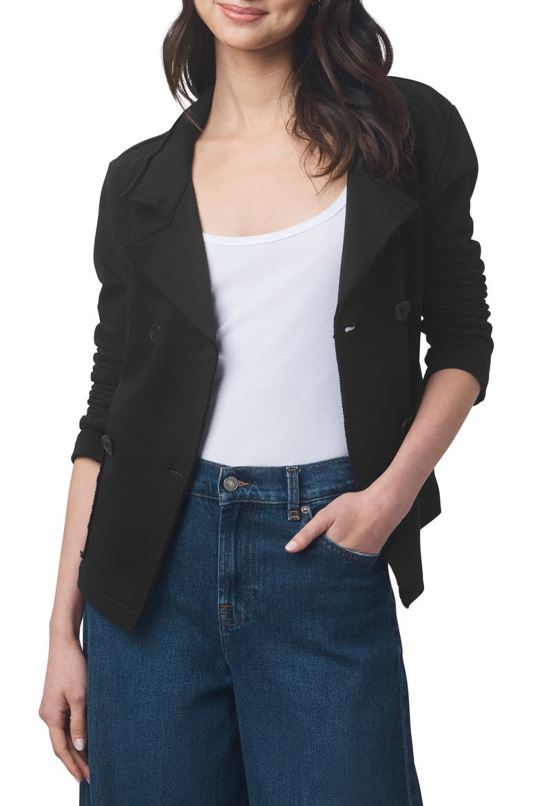 Double Breasted Cotton French Terry Blazer, Main, color, BLACK