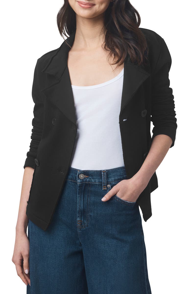 Splendid Double Breasted Cotton French Terry Blazer, Main, color, Black