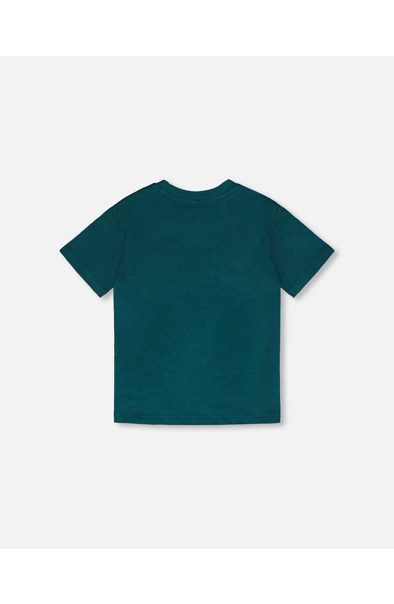 Deux par Deux Organic Cotton Jersey Smiley Face Graphic T-Shirt, Alternate, color, Dark Turquoise