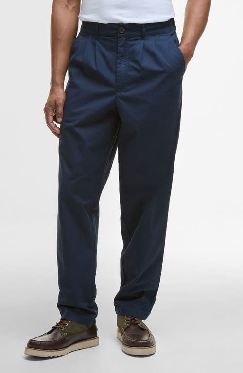 Barbour Cole Relaxed Fit Pleated Cotton Poplin Chinos In Blue