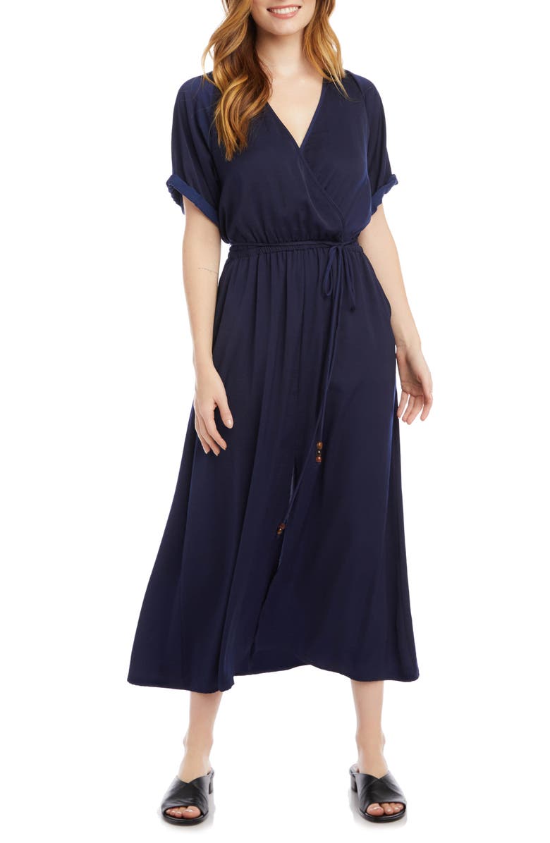 Karen Kane Cuffed Sleeve Midi Dress, Main, color, Navy