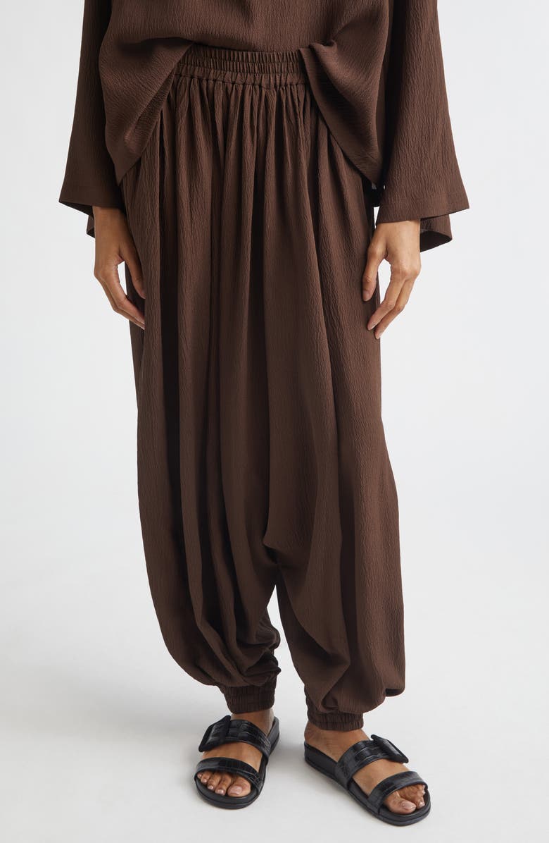 Michael Kors Collection Sarouel Silk Seersucker Trousers, Main, color, Espresso