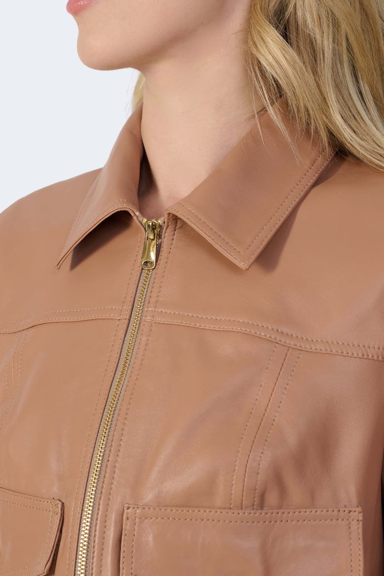 Flora Leather Jacket, Alternate, color, Mocha Brown