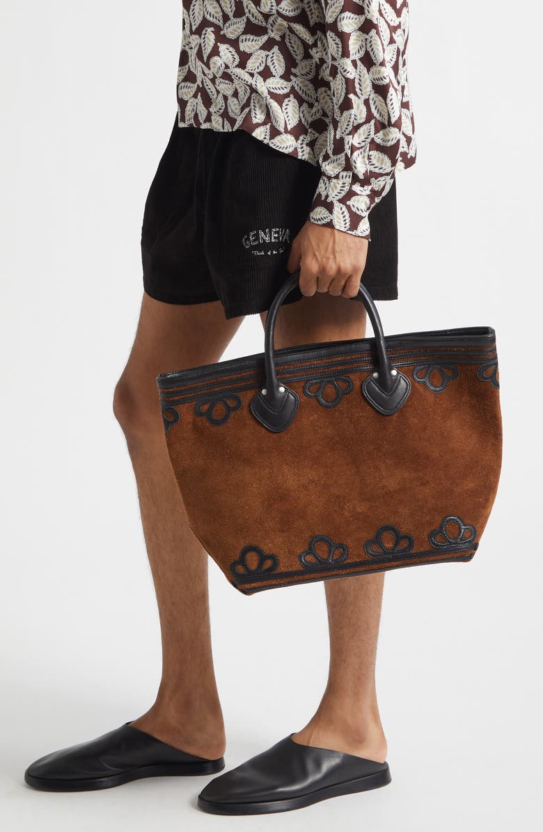 Bode Trefoil Suede Tote, Alternate, color,