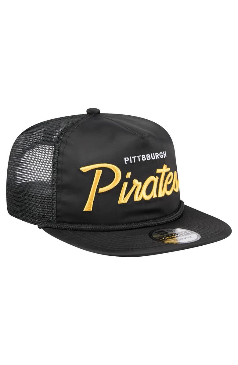 New Era Men's New Era Black Pittsburgh Pirates Retro Satin Script Golfer Adjustable Hat, Alternate, color, Black