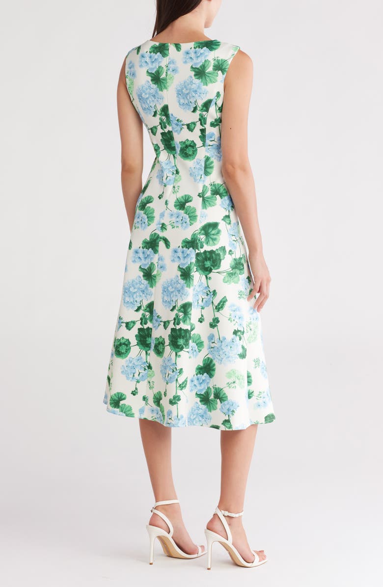 Donna Ricco Floral Sleeveless Scuba Knit A-Line Dress, Alternate, color, Ivory Multi
