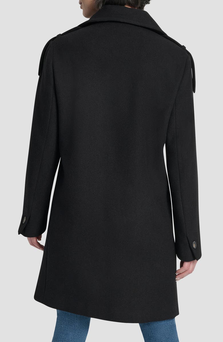 DKNY Double Breasted Wool Blend Military Coat, Alternate, color, Black