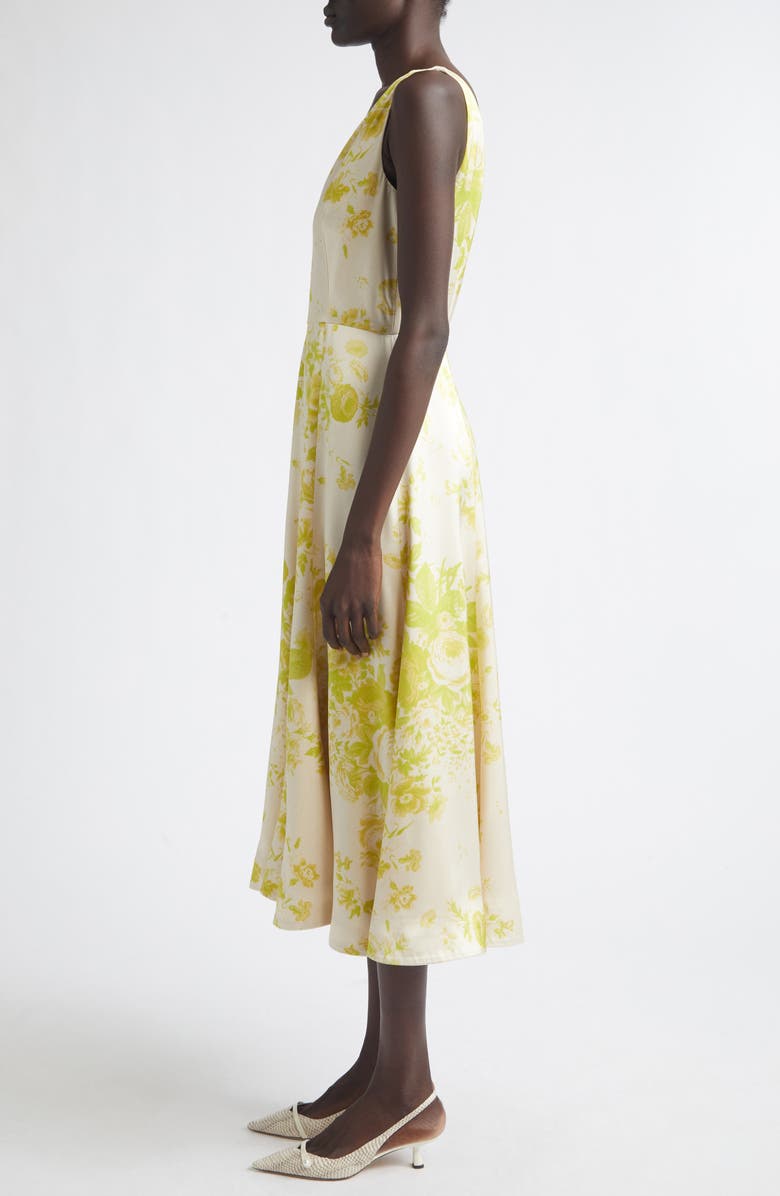 Erdem Floral Print Duchesse Satin Fit & Flare Gown, Alternate, color, Rose Bouquet Chartreuse