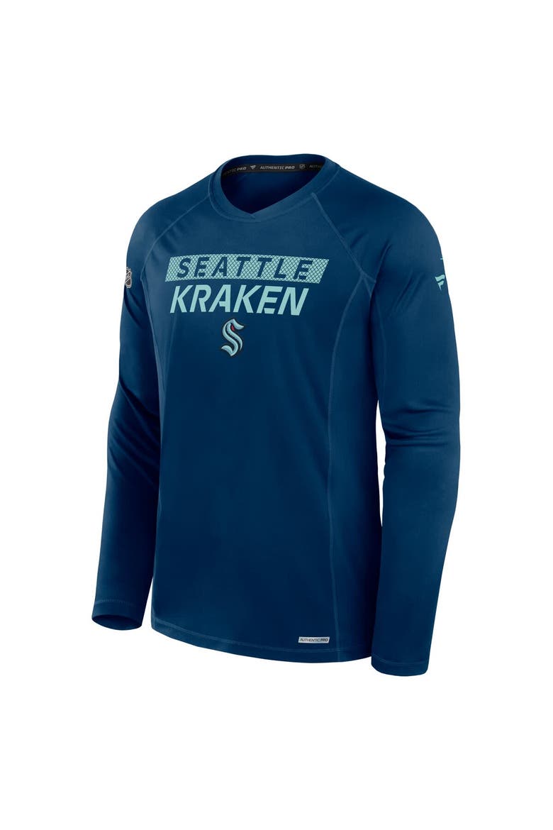 Men's Fanatics Navy Seattle Kraken Authentic Pro Rink Tech Long Sleeve T-Shirt, Alternate, color, Navy