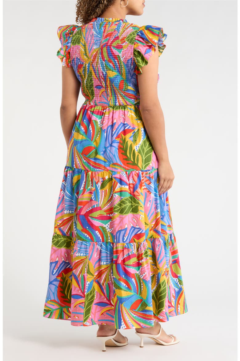 New Guinea Sunfire Tiered Midi Dress, Alternate, color, WHITE-MULTI