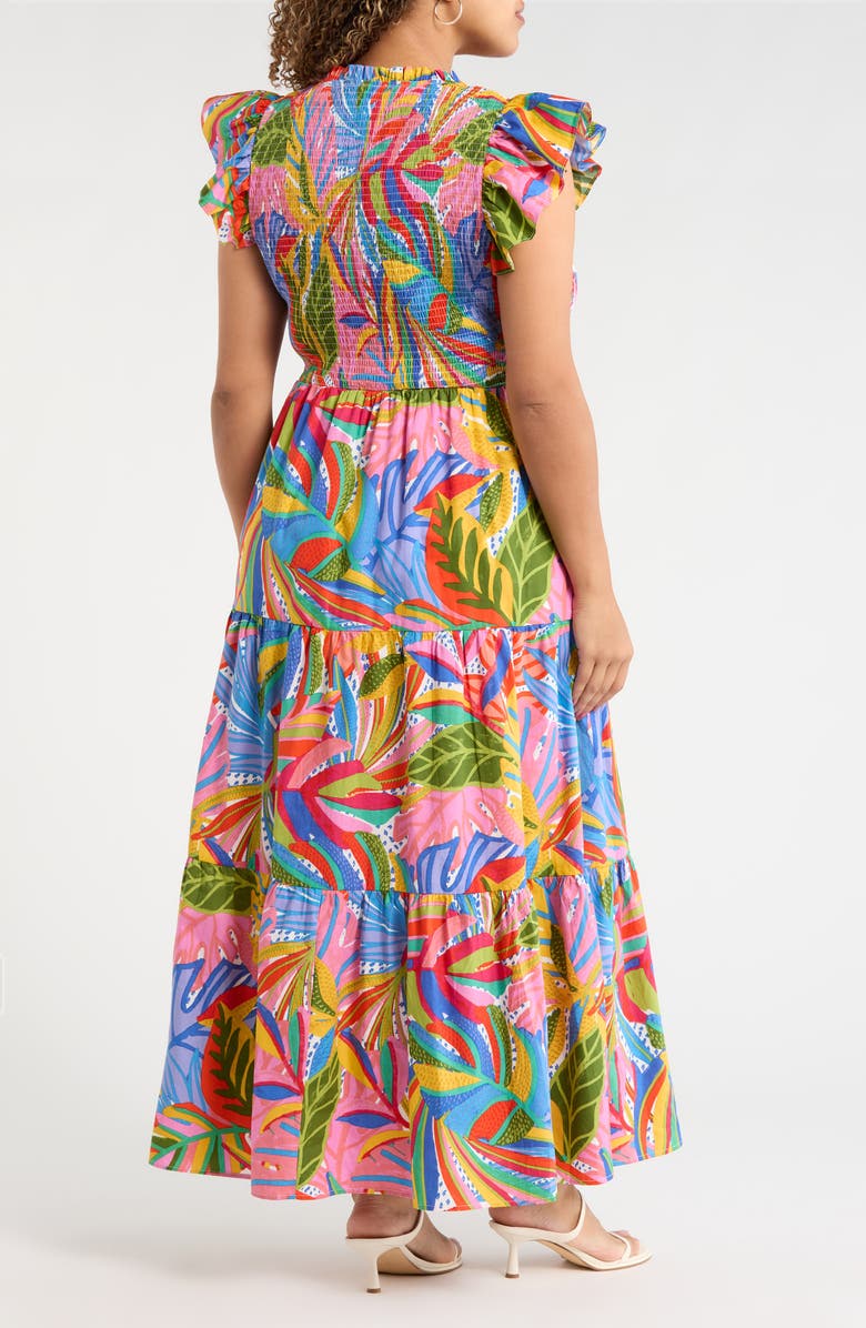 SUGARLIPS New Guinea Sunfire Tiered Midi Dress, Alternate, color, White-Multi