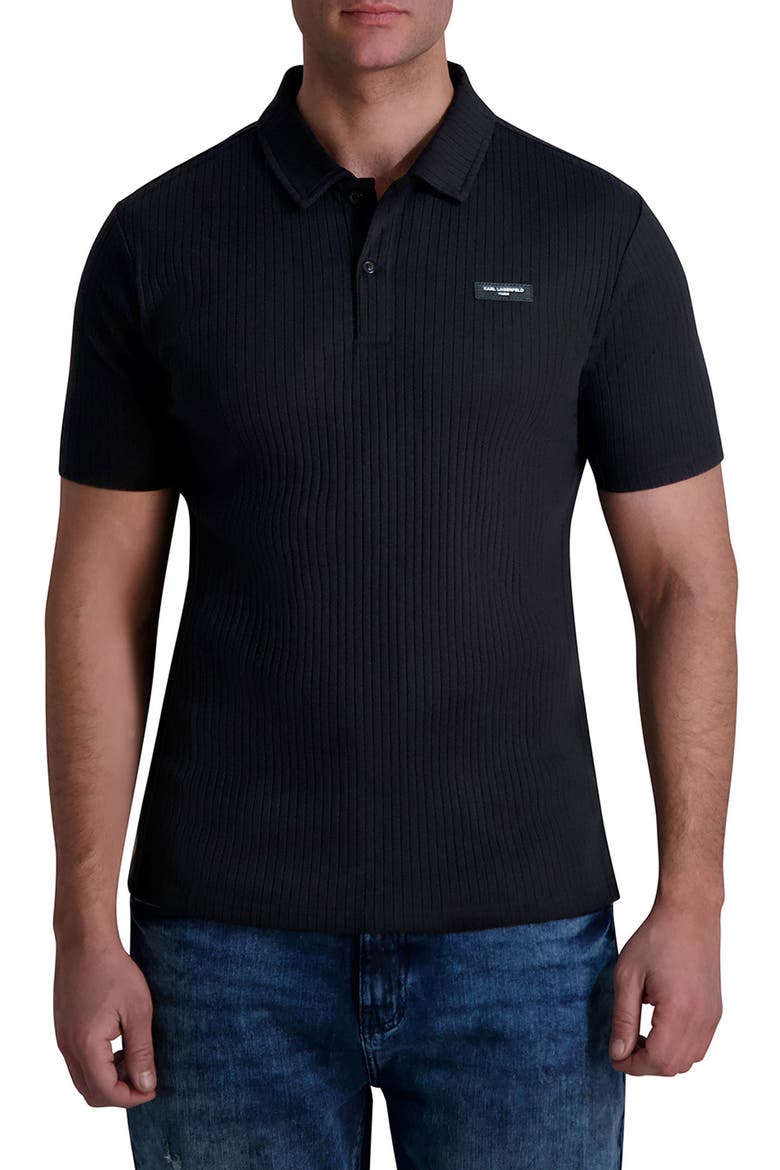 Rib Knit Polo, Main, color, BLACK
