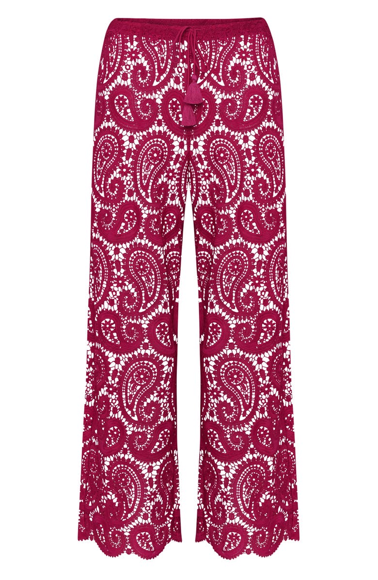 L'AGENCE Geraldine Lace Wide Leg Cover-Up Pants, Alternate, color, Fuchsia