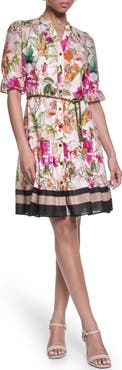 KARL LAGERFELD PARIS Floral Print Belted Dress