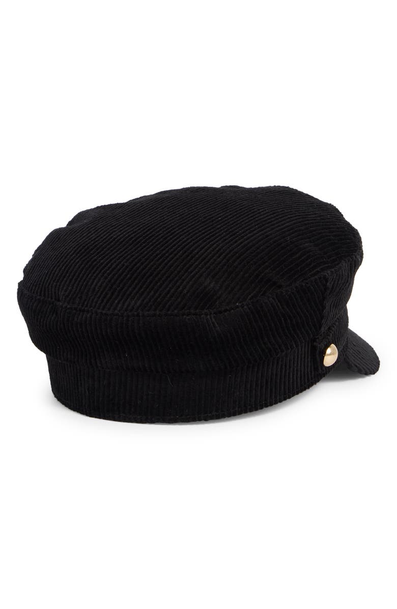 BCBG Wide Wale Corduroy Skipper Cap, Alternate, color, Black