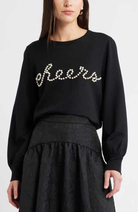 Caslon® Gretchen Imitation Pearl Embellished Balloon Sleeve Sweatshirt