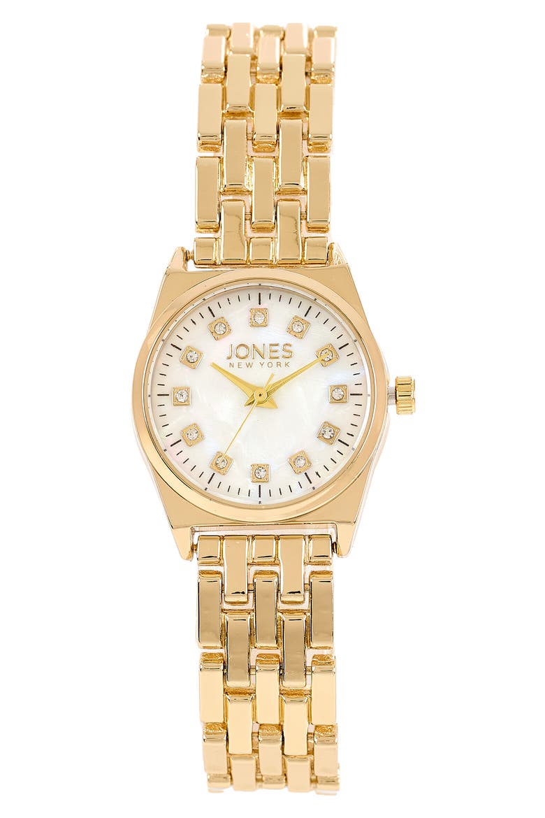 Mother-of-Pearl Dial Bracelet Watch & Stackable Bracelet Set, 26mm x 32mm, Alternate, color, GOLD