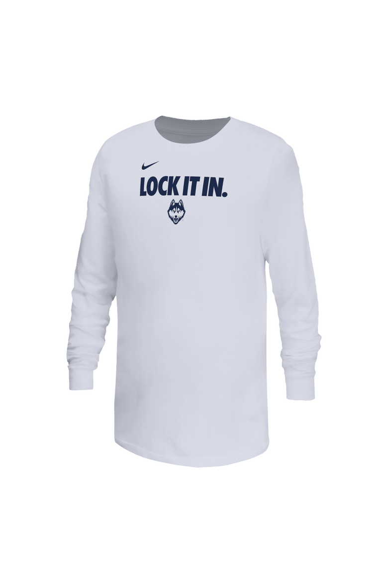 Youth Nike White UConn Huskies On-Court Bench Legend Dri-FIT Long Sleeve T-Shirt, Main, color, White