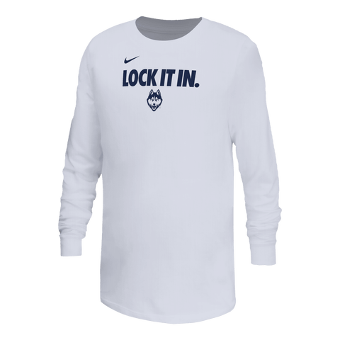 Youth Nike White UConn Huskies On-Court Bench Legend Dri-FIT Long Sleeve T-Shirt