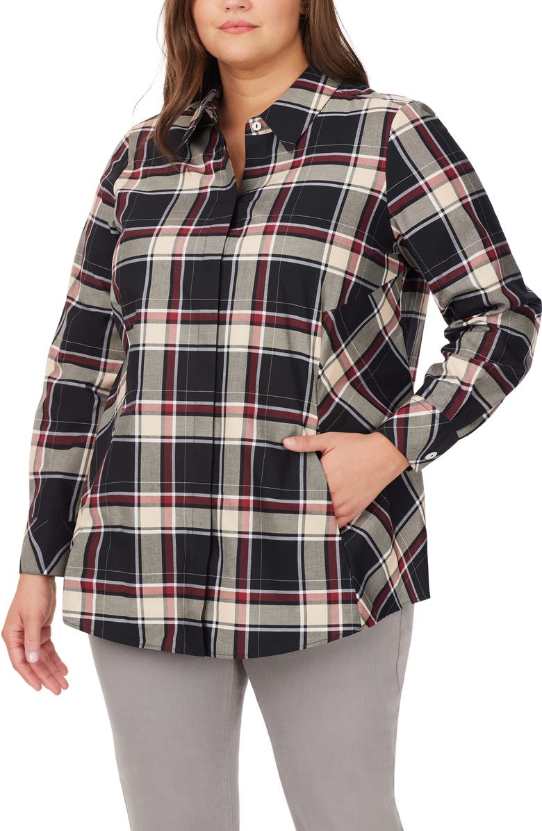 Foxcroft Cici Plaid Long Sleeve Tunic, Alternate, color, 